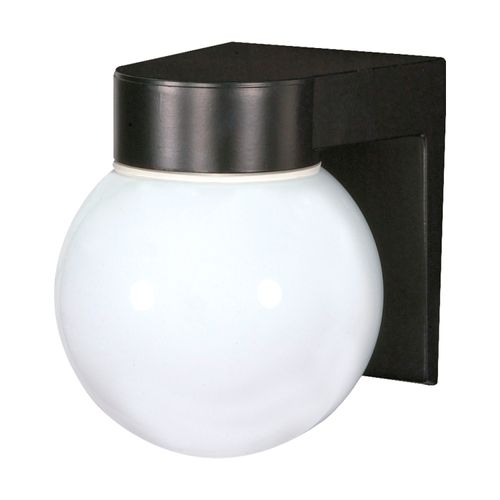 Main product image of 1 Light 8" Utility Wall Mount w/ White Glass Globe Black Finish