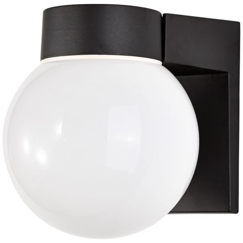 Main product image of 1 Light 8" Utility Wall Mount w/ White Glass Globe Black Finish