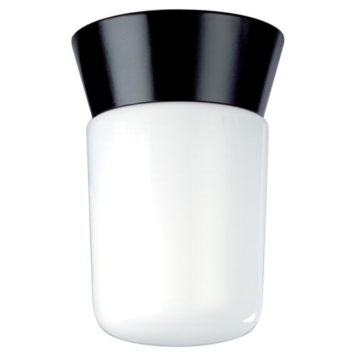Main product image of 1 Light 8" Utility Ceiling Mount w/ White Glass Cylinder Black Finish