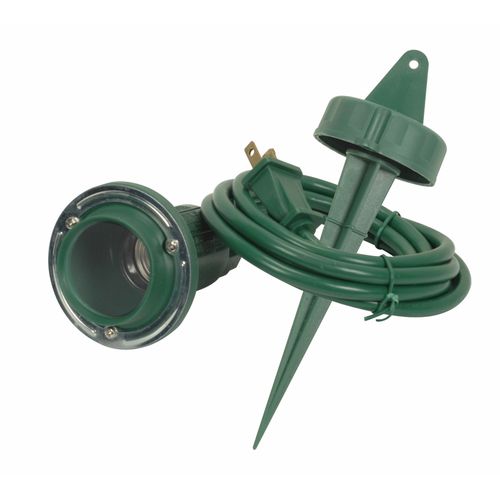 Main product image of Single Plastic Flood Light w/ Round Plate For Dual Mounting And Ground Stake w/ 6 ft. Cord Green Finish