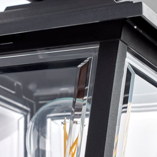 Main product image of 1 Light 17" Coach Lantern w/ Finial Beveled Acrylic Panels Black Finish