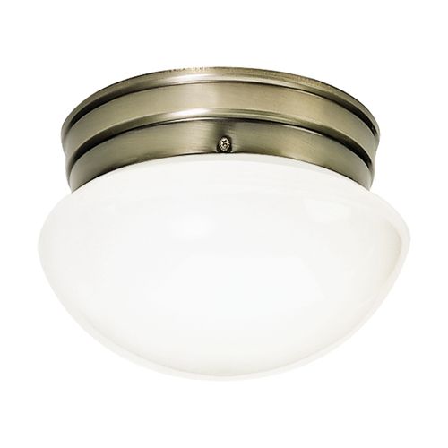 Main product image of 1 Light 8" Flush w/ White Glass Antique Brass Finish
