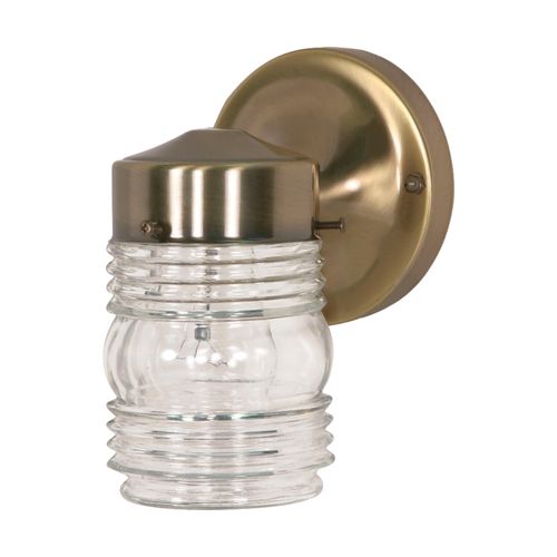 Main product image of 1 Light 6" Wall Mason Jar w/ Clear Glass Antique Brass Finish (Pack of 2)