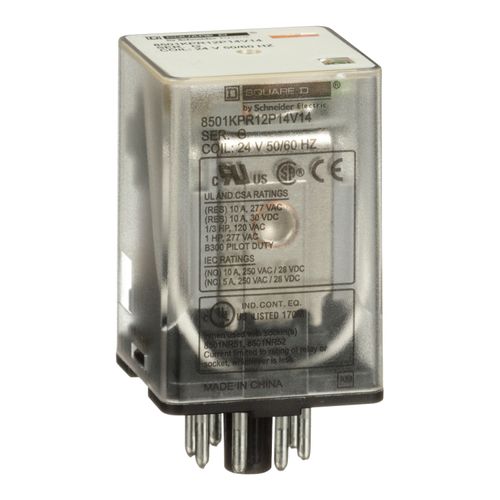 Main product image of Plug-In Relay, Type KP, Tubular, DPDT, 2NO/2NC, 10A, 24 VAC Coil, 8501KPR12P14V14