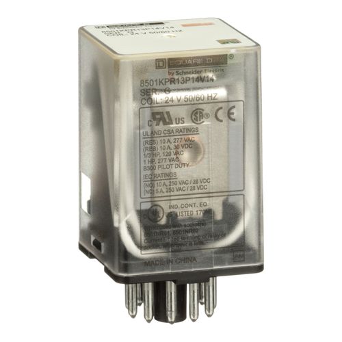 Main product image of Plug-In Relay, Type KP, Tubular, 11-Pin, 3PDT, 3NO/3NC, 10A, 24 VAC Coil, 8501KPR13P14V14