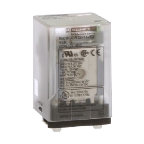 Main product image of Plug-In Relay, Type KU, 8-Blade, DPDT, 2NO/2NC, 10A, 24 VDC Coil, 8501KUDR12P14V53