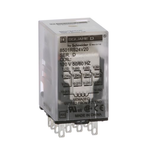 Main product image of Plug-In Relay, 14-Blade, 4NO/4NC, 3A, 120 VAC Coil, 8501RS24V20
