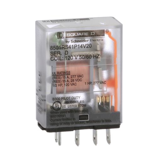 Main product image of Plug-In Relay, 5-Blade, SPDT, 1NO/1NC, 15A, 120 VAC Coil, 8501RS41P14V20