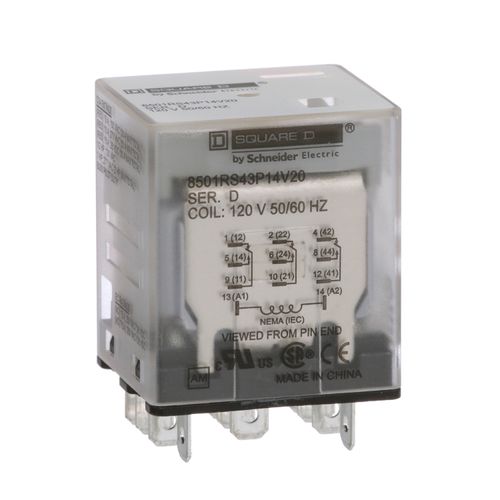 Main product image of Plug-In Relay, 11-Blade, 3PDT, 3NO/3NC, 15A, 120 VAC Coil, 8501RS43P14V20