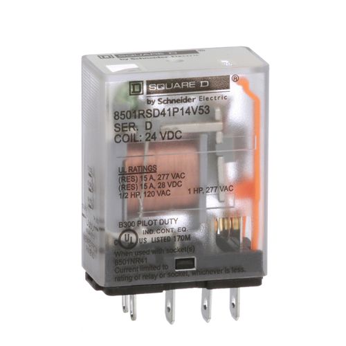 Main product image of Plug-In Relay, 5-Blade, SPDT, 1NO/1NC, 15A, 24 VDC Coil, 8501RSD41P14V53