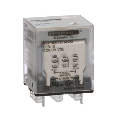 Main product image of Plug-In Relay, 11-Blade, 3PDT, 3NO/3NC, 15A, 24 VDC Coil, 8501RSD43P14V53