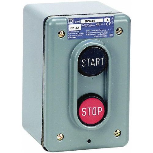 Main product image of Push-Button Control Station, Momentary, NO/NC, Start & Stop 2 Pushbutton Operators, Projecting Operator, 4 NEMA Rating, 9001BW240
