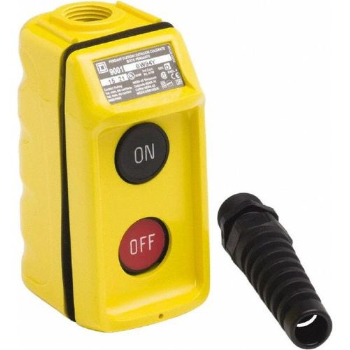 Main product image of Pendant Control Station, Maintained, 2NO/2NC, On & Off 2 Pushbutton Operators, Flush Push Button Operator, 1, 3, 3R, 4 & 4X NEMA Rating, Yellow, 9001BW94Y