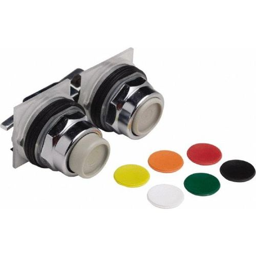 Main product image of Push-Button Switch, 30 mm Mounting Hole Dia, Maintained, Round, Black, Green, Orange, Red, White and Yellow Pushbutton, Maintained, Weatherproof, Dust and Oil Resistant, 9001KR11U