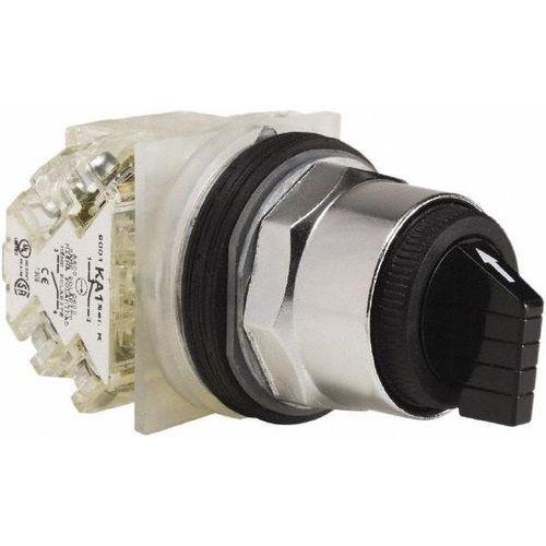 Main product image of 3 Position Selector Switch, Maintained (MA), 600V, 10 Amp, Black Knob & Push Button NEMA1, 12, 13, 2, 3, 3R, 4 & 6, 9001KS46BH2
