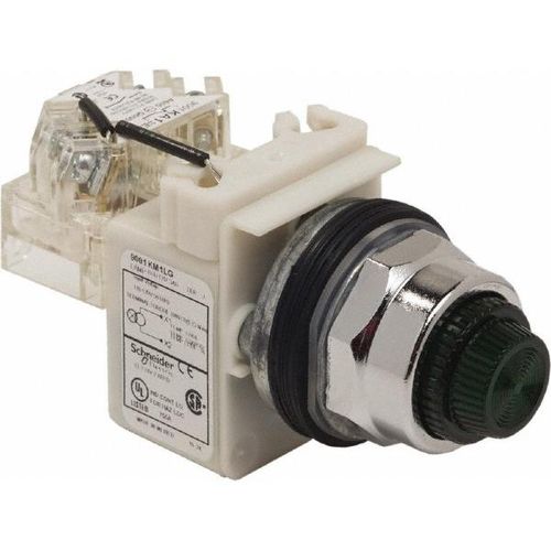 Main product image of 120 VAC Green Lens LED Pilot Light Round Lens, Screw Clamp, 9001KT1LGG31