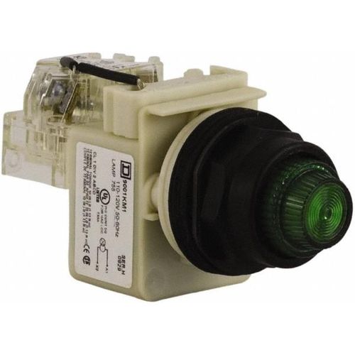 Main product image of 110 VAC at 50/60 Hz via Transformer, 120 VAC at 50/60 Hz via Transformer Green Lens Press-to-Test Indicating Light, 9001SKT1G31