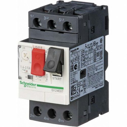 Main product image of 2.50 Amp, 690 VAC at 50/60 Hz, 3 Pole, Bolt On, Clip Motor Circuit Breaker, GV2ME07
