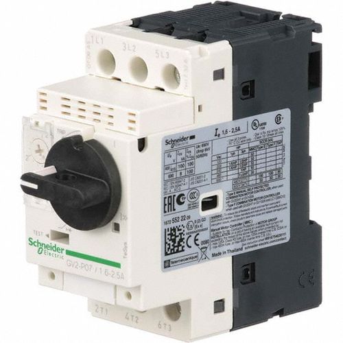 Main product image of 2.50 Amp, 690 VAC at 50/60 Hz, 3 Pole, Bolt On, Clip Motor Circuit Breaker, GV2P07