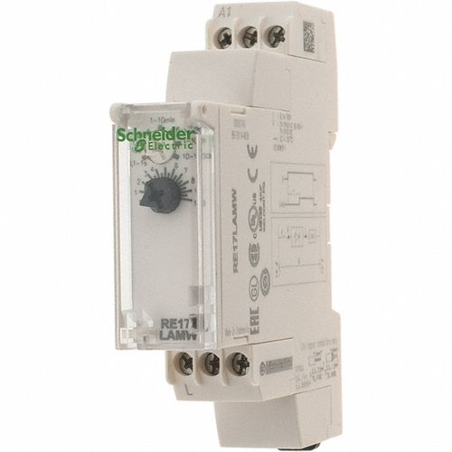 Main product image of 100 hr Delay, Multiple Range SPST Time Delay Relay 0.7 Contact Amp, 24 to 240 VAC/VDC, Selector Switch, RE17LAMW