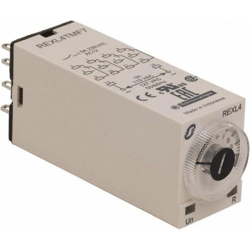 Main product image of 14 Pin, 100 hr Delay, Multiple Range 4PDT Time Delay Relay 5 Contact Amp, 120 VAC, Knob, REXL4TMF7