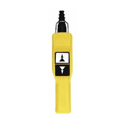 Main product image of Pendant Control Station, Momentary, 2NO/2NC, Up Arrow & Down Arrow 2 Pushbutton Operators, Flush Push Button Operator, Yellow, XACA207
