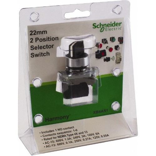 Main product image of Selector Switch with Contact Blocks, 2 Positions, Maintained (MA), Black Lever, XB4AS1