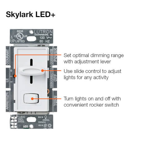 SCL-153P-WH - Lutron SCL-153P-WH - Skylark LED+ Dimmer Switch, No ...