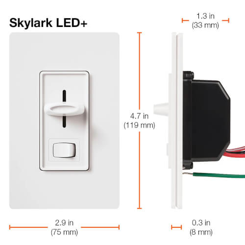 Main product image of Skylark LED+ Dimmer Switch, No Neutral Required, 150W LED or 600W Inc/Hal, 120V, Single Pole/3-Way, SCL-153P-WH, White