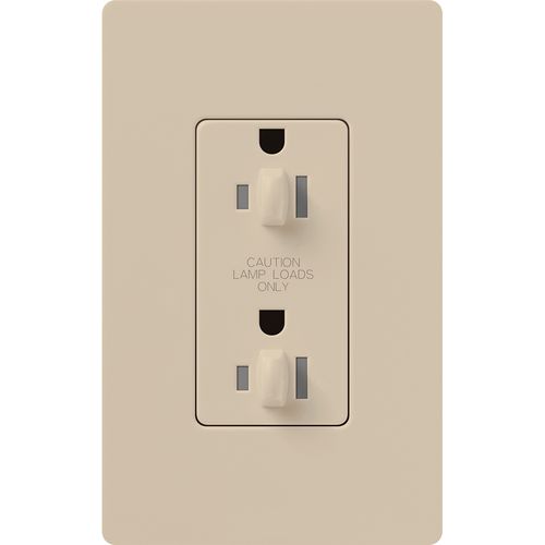 Main product image of Claro 15A Dual Dimming, Tamper Resistant Duplex Receptacle, Decorator Outlet, Satin Finish, Taupe