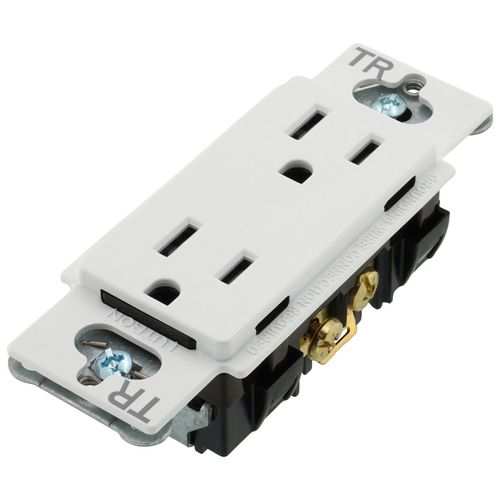 Main product image of Claro 15A Tamper-Resistant Duplex Receptacle, Satin  (Glacier White)