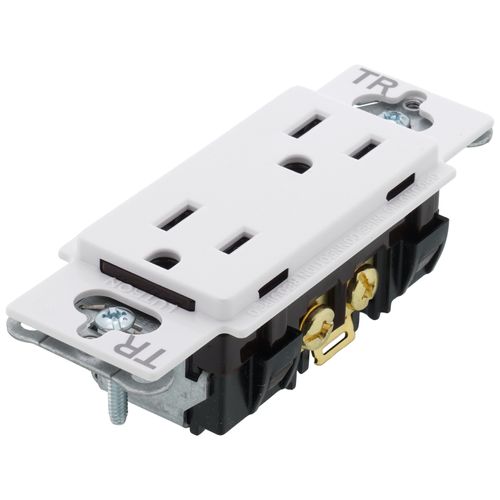 Main product image of Claro 15A Tamper-Resistant Duplex Receptacle, Satin (Snow)