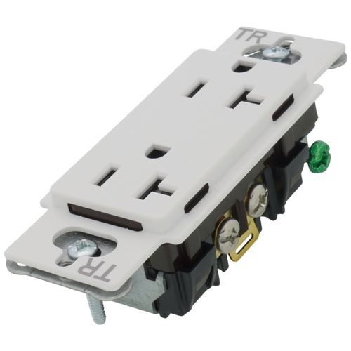 Main product image of Claro 20A Tamper-Resistant Duplex Receptacle, Satin (Snow)