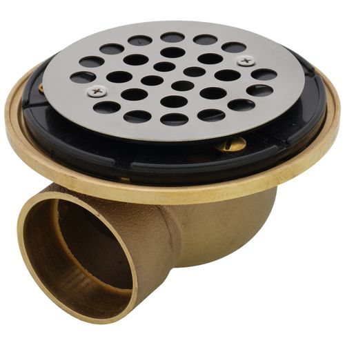 Main product image of 2" Brass Round Side Outlet Shower Drain for Tile Bases (Brushed Nickel)