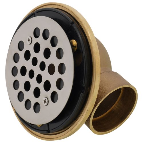 Main product image of 2" Brass Round Side Outlet Shower Drain for Tile Bases (Brushed Nickel)