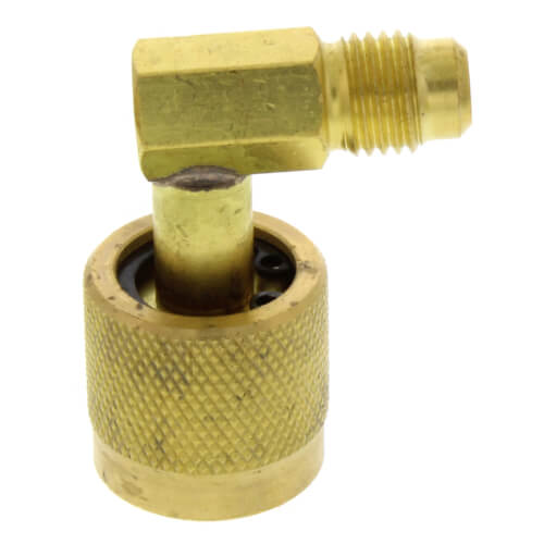 Main product image of 90° 1/4" Female Flare Retainer x 1/4" Male Flare Hose Gas Retaining Coupler
