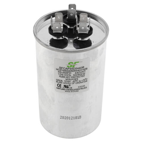 Main product image of Round Dual Run Capacitor - 45/5 MFD, 370/440V, SFCAP45D5440R