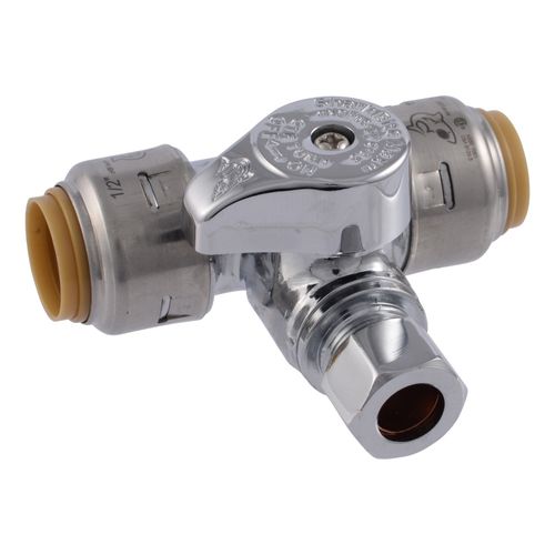 Main product image of 1/2" Sharkbite Max x 1/2" Sharkbite Max x 3/8" Compression Tee Stop (Lead Free)