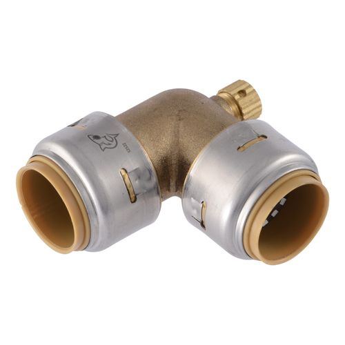 Main product image of 3/4" SharkBite Max 90-Degree Elbow with 1/8" NPSM Thread Drain/Vent (Lead Free), UR5256A