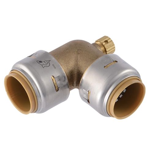 Main product image of 3/4" SharkBite Max 90-Degree Elbow with 1/8" NPSM Thread Drain/Vent (Lead Free), UR5256A