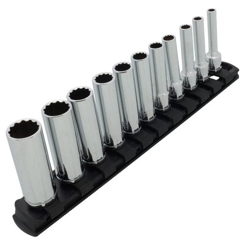 Main product image of 1/4" Drive Deep 12-Point Socket Set with Rail, 11-Piece (5/32-9/16")
