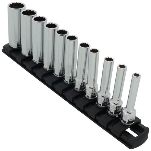 Main product image of 1/4" Drive Deep 12-Point Socket Set with Rail, 11-Piece (5/32-9/16")