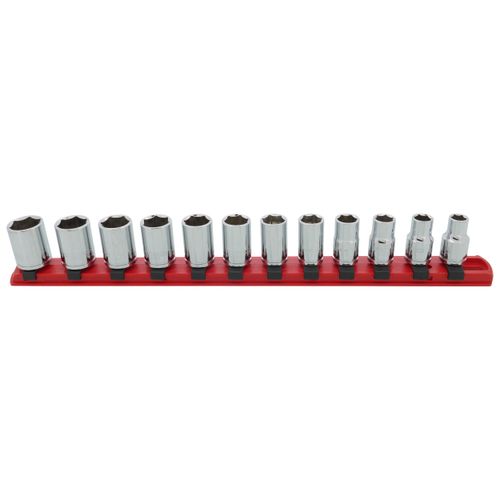 Main product image of 3/8" Drive 6-Point Socket Set with Rail, 12-Piece (8-19mm)