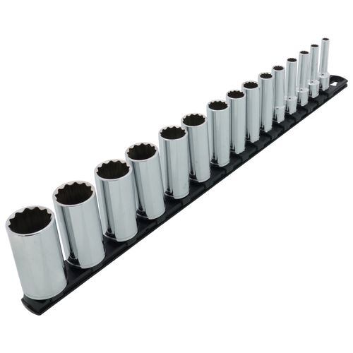 Main product image of 3/8" Drive Deep 12-Point Socket Set with Rail, 15-Piece (1/4-1")