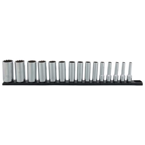 Main product image of 3/8" Drive Deep 12-Point Socket Set with Rail, 15-Piece (1/4-1")