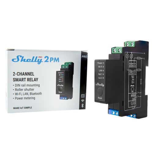 Main product image of Pro 2PM 2-Channel Smart Relay with Power Monitoring, DIN Rail, UL Listed