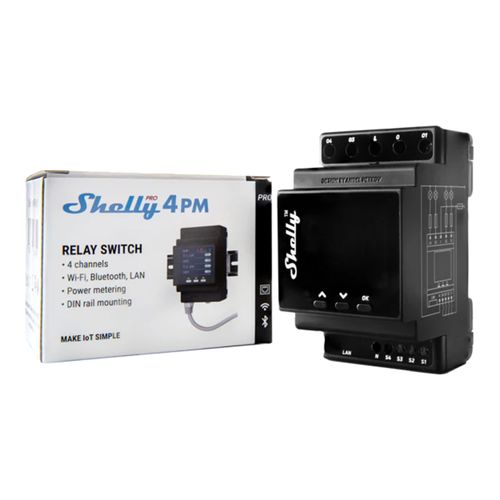 Main product image of Pro 4PM 4-Channel Smart Relay with Power Monitoring, DIN Rail