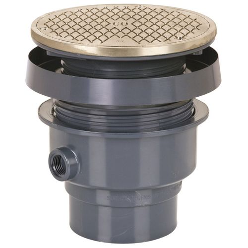 Main product image of 3" x 4" PVC FinishLine Round Adjustable Complete Assembly Floor Drain, Nickel Bronze Strainer w/ 6.5 Top (Hub)