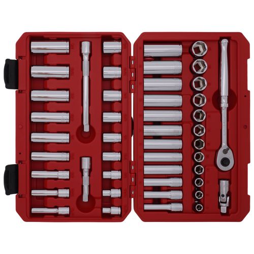 Main product image of 3/8" Drive 6-Point Socket and Ratchet Set, 46-Piece (5/16-3/4", 8-19mm)