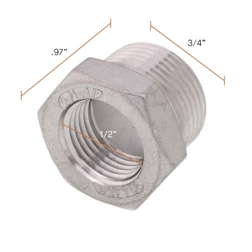 Main product image of T304 3/4" X 1/2" Stainless Steel Hex Bushing